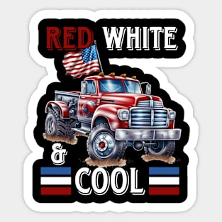 Kid Monster Truck Tee, Toddler Boys American Flag July 4th Sticker